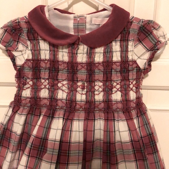 Janie and Jack Red Velvet Collar Smocked Plaid Dress - Picture 2 of 9